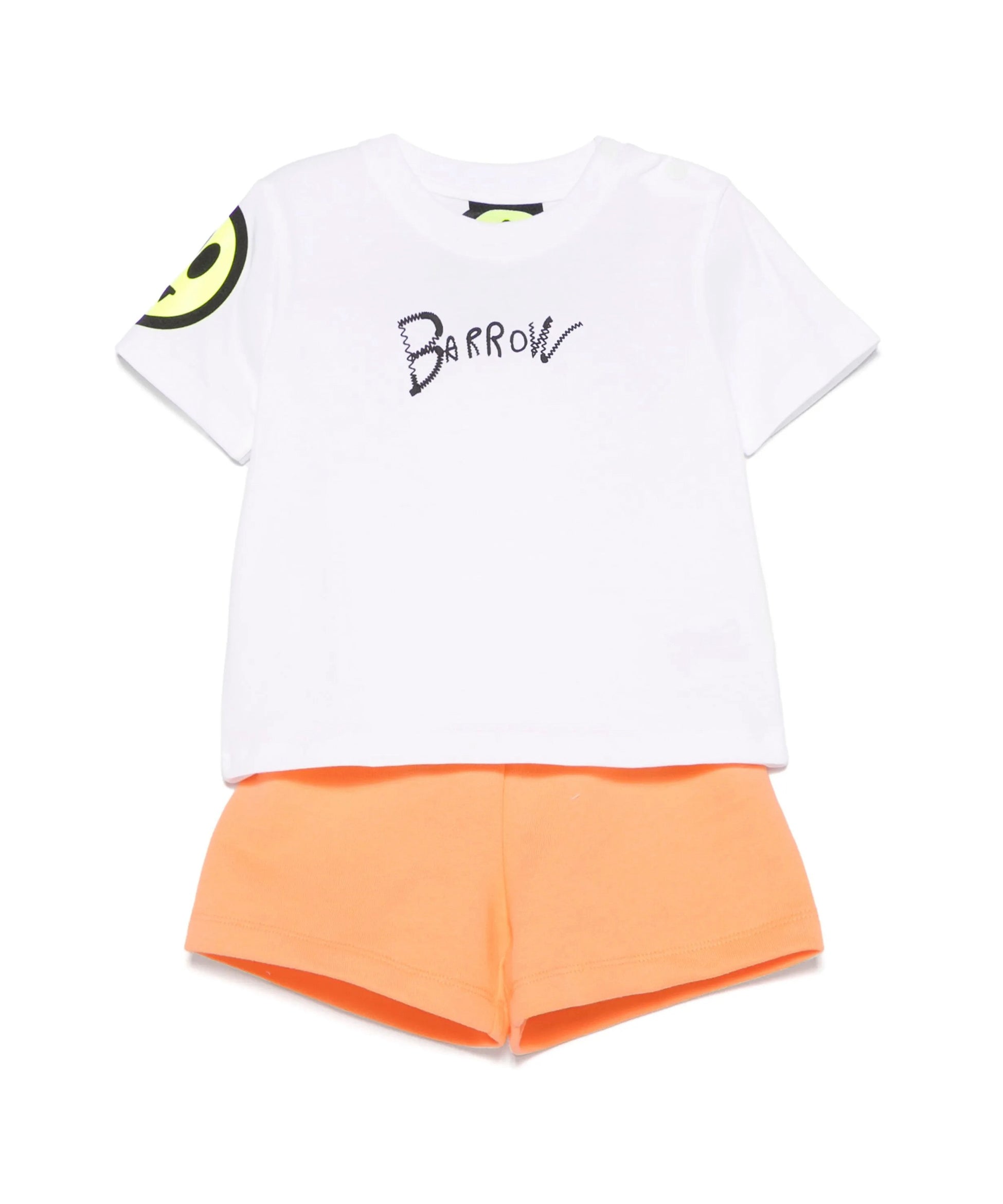 Barrow Kids T-shirt Bianca con Stampa Retro con Shorts Pesca per Neonate
