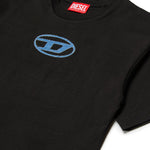 Diesel Kids T-shirt nera con Logo Oval D Ricamato per Bambini