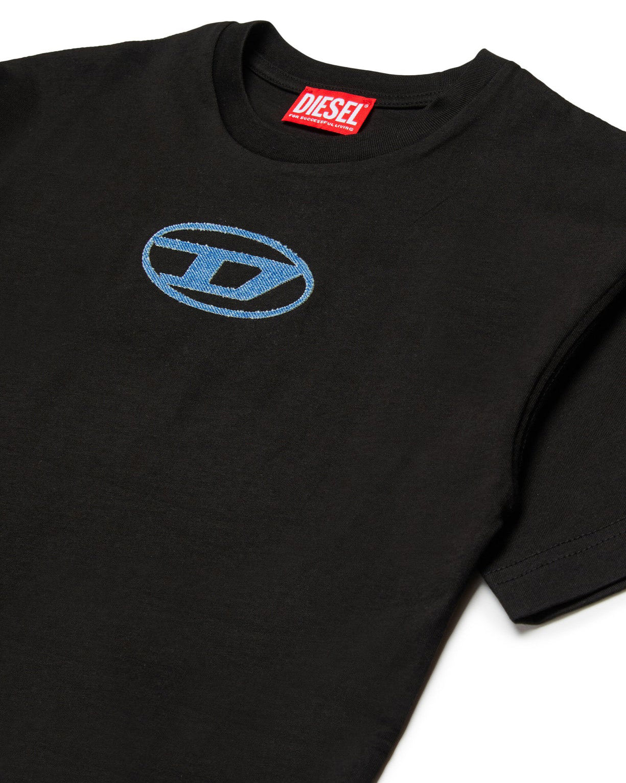 Diesel Kids T-shirt nera con Logo Oval D Ricamato per Bambini