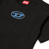 Diesel Kids T-shirt nera con Logo Oval D Ricamato per Bambini
