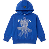 Philipp Plein Kids Felpa con Cappuccio Blu Elettrico con Teddy Bear Monogram per Bambini