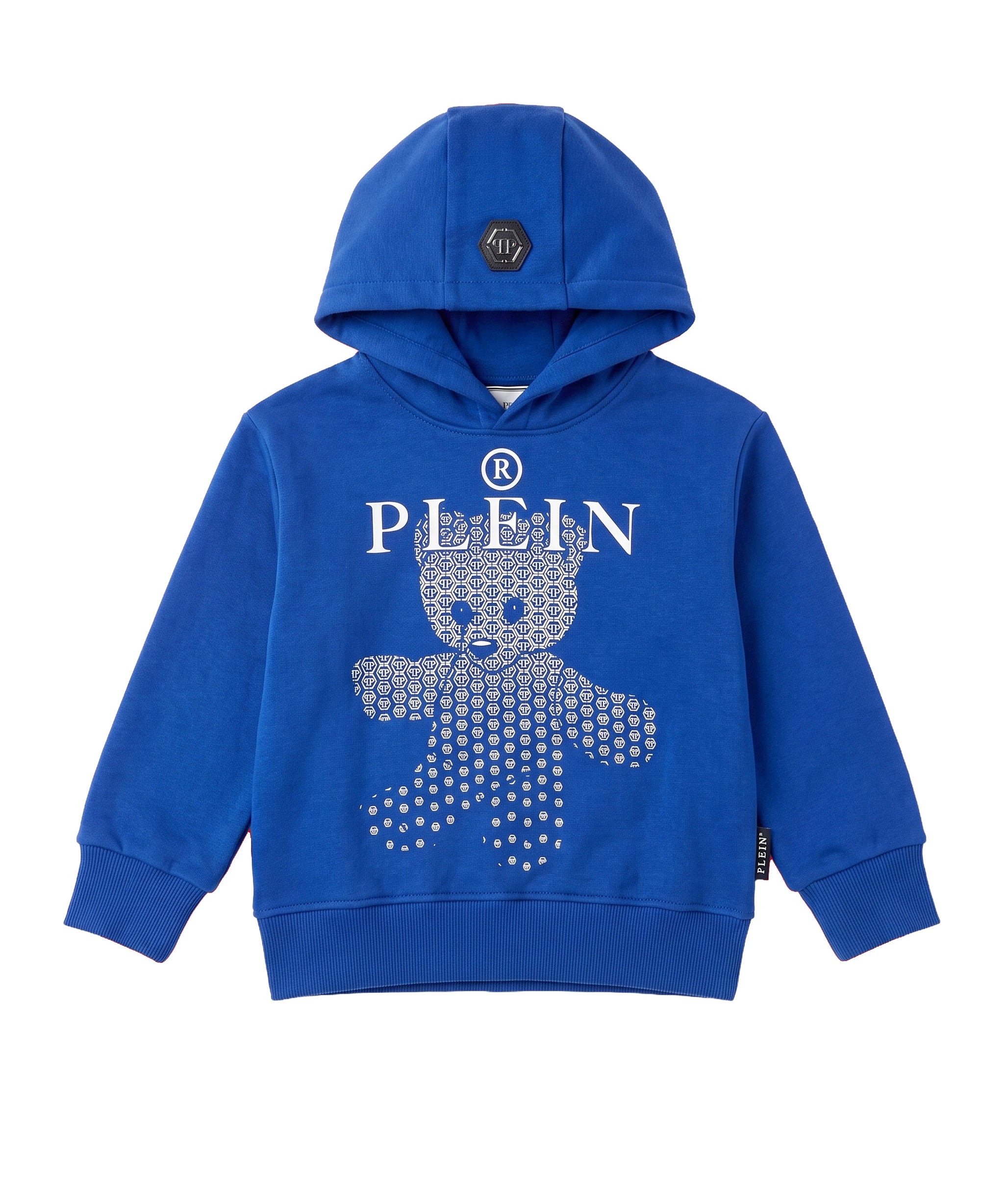 Philipp Plein Kids Felpa con Cappuccio Blu Elettrico con Teddy Bear Monogram per Bambini