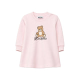 Moschino Kids Vestito Rosa in Felpa con Stampa Teddy Bear e Logo per Neonate