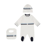 Fay Kids Set Tutina+Bavetto+Cappello Avorio con Strisce Blu e Nere per Neonati