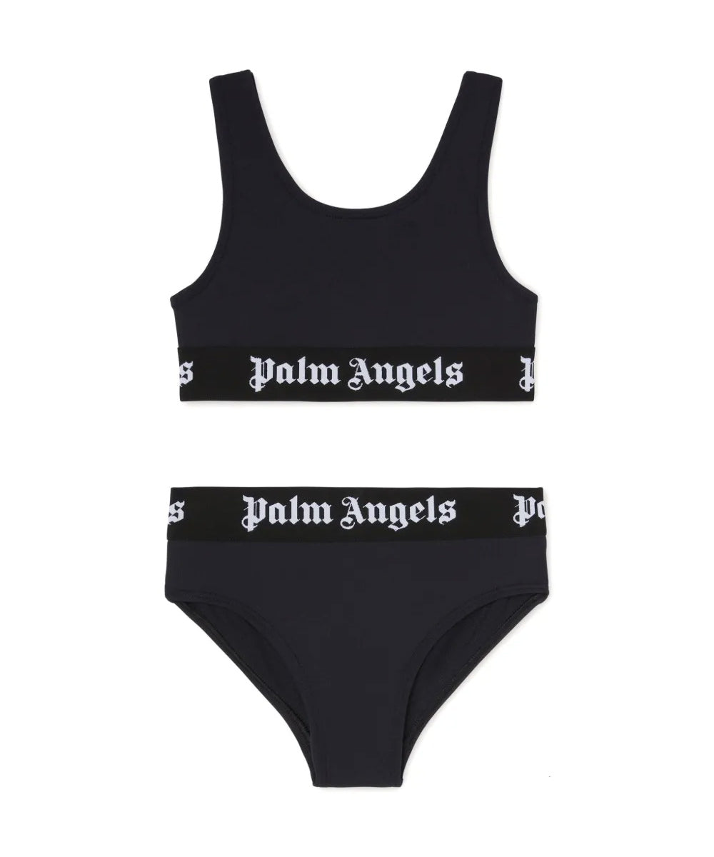 Palm Angels Kids Costume Nero con Fasce Logate per Bambine