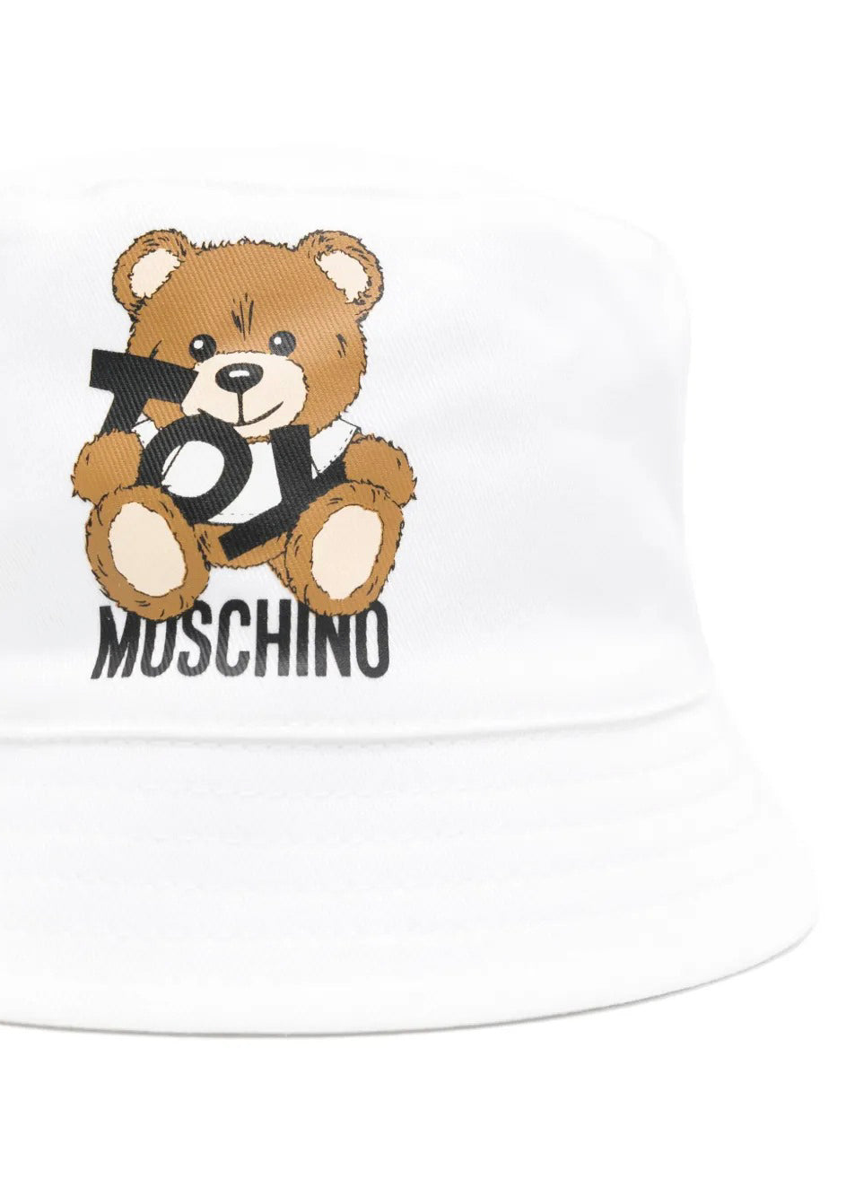 Moschino Kids Cappello Bucket Bianco con Stampa per Neonati