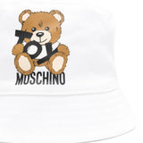 Moschino Kids Cappello Bucket Bianco con Stampa per Neonati