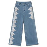 Twinset Kids Pantalone in Denim con Dettagli in Pizzo