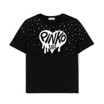 Pinko Kids T-shirt Nera con Logo e Strass