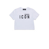Dsquared2 Kids T-shirt Bianca Crop con Stampa Icon