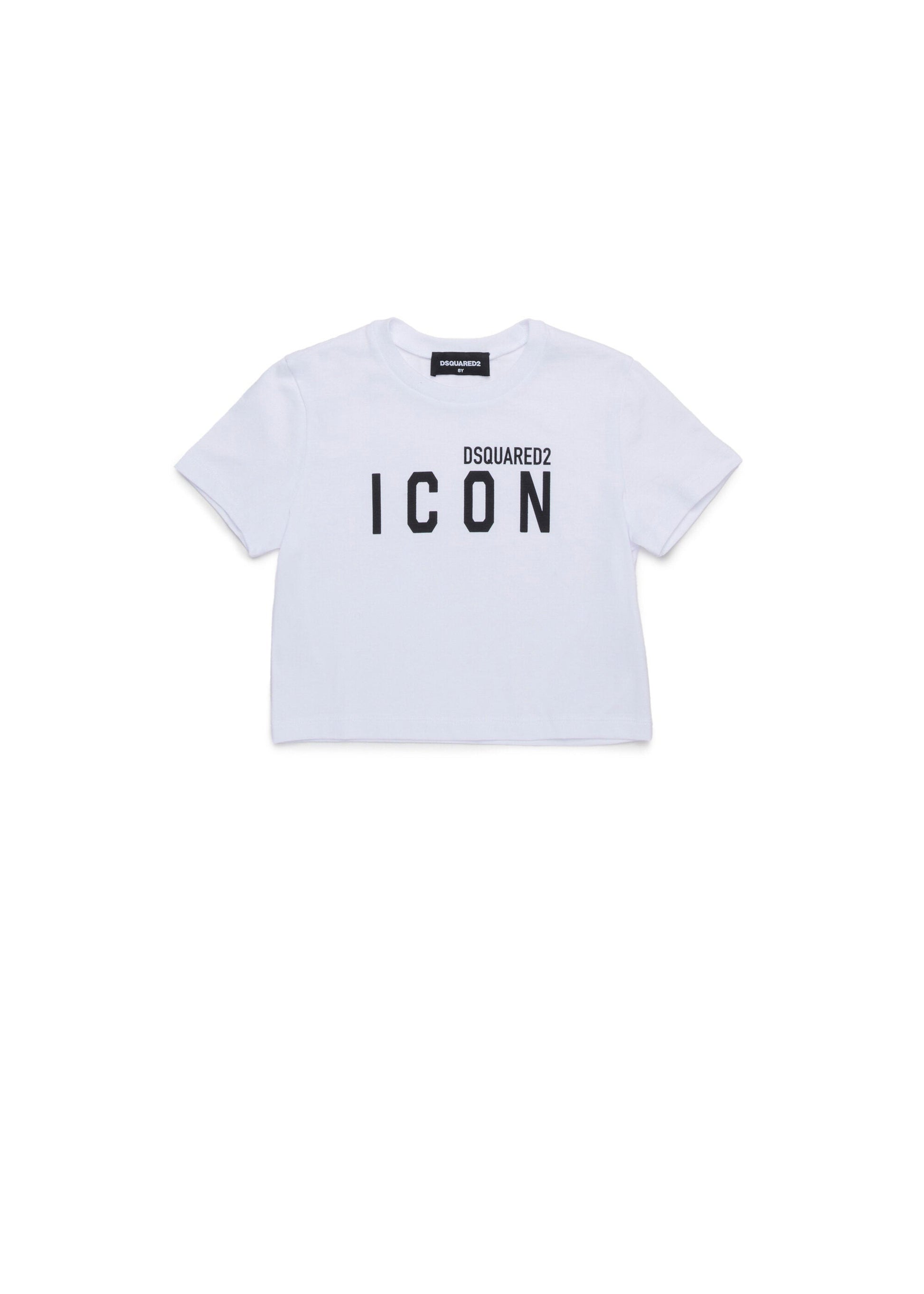 Dsquared2 Kids T-shirt Bianca Crop con Stampa Icon