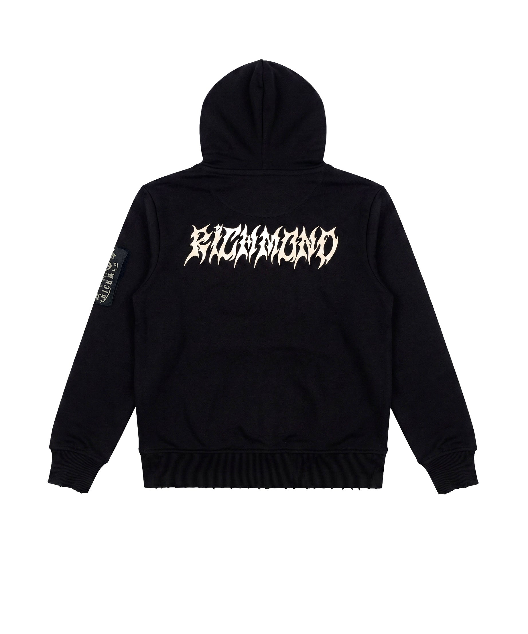 John Richmond Kids Felpa Nera con Cappuccio e Zip con Logo Stampato Gotico sul Retro per Bambini