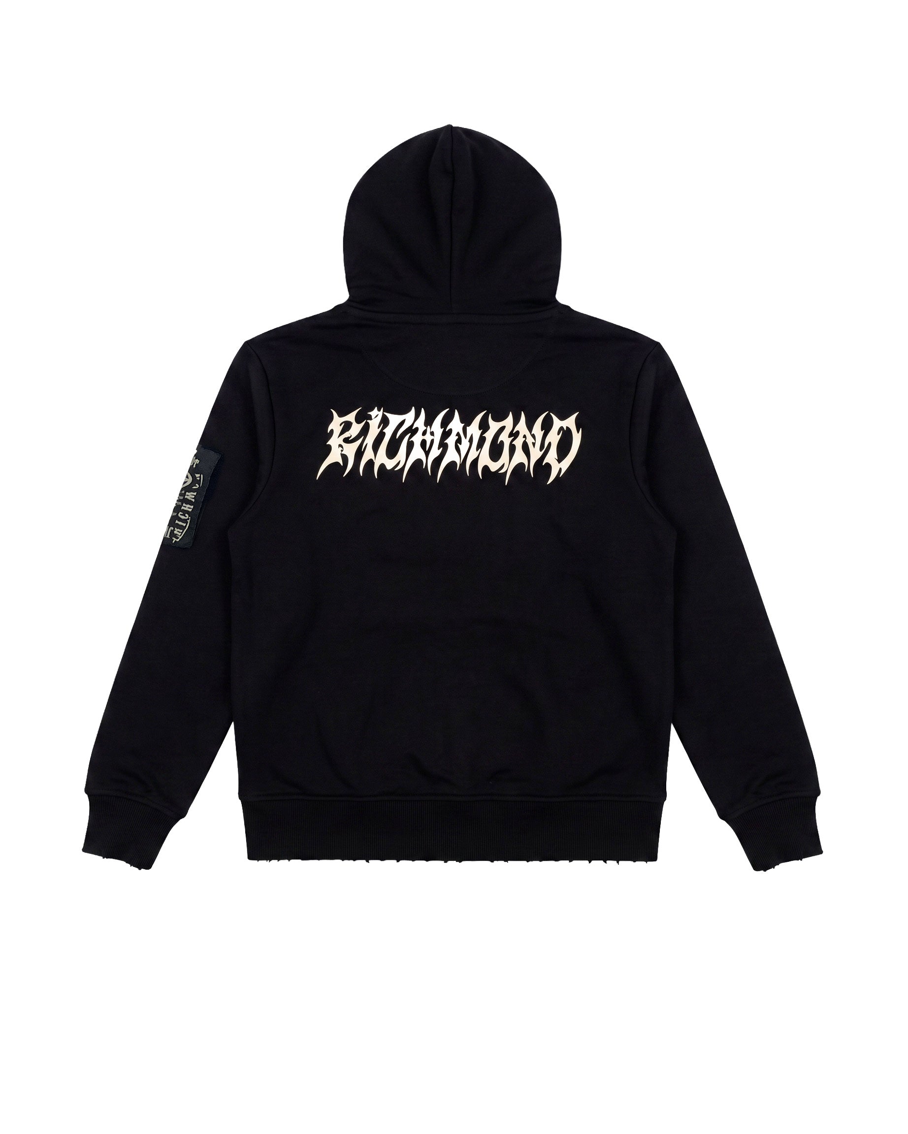 John Richmond Kids Felpa Nera con Cappuccio e Zip con Logo Stampato Gotico sul Retro per Bambini