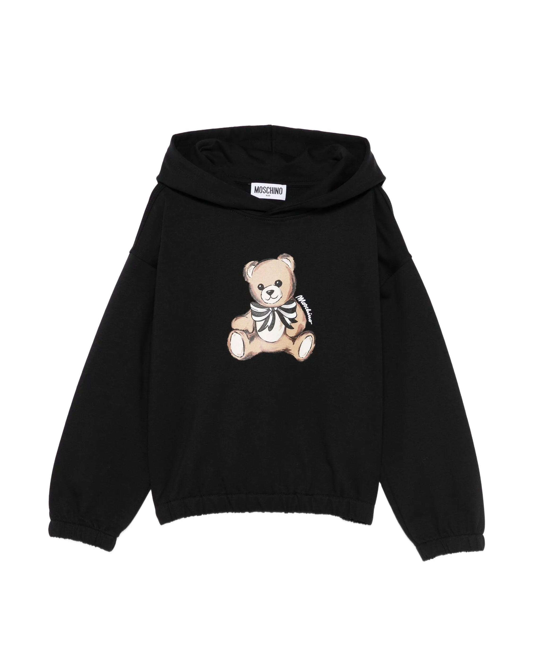 Moschino Kids Felpa con Cappuccio Nera e Stampa Frontale Teddy Unisex per Bambini