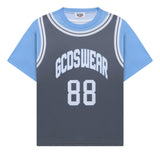 Gcds Kids T-Shirt Grigio e Azzurro con Logo per Bambini