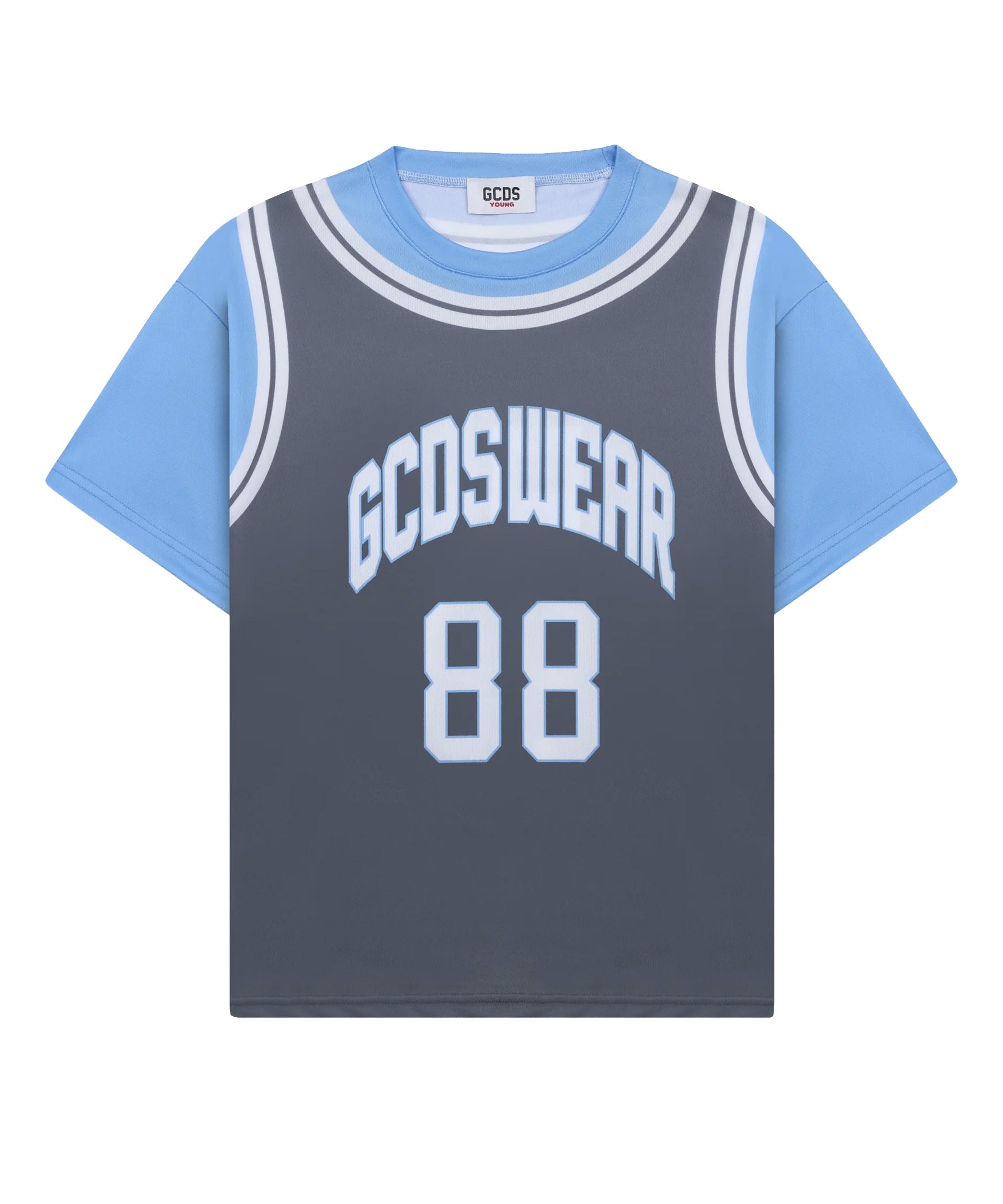 Gcds Kids T-Shirt Grigio e Azzurro con Logo per Bambini