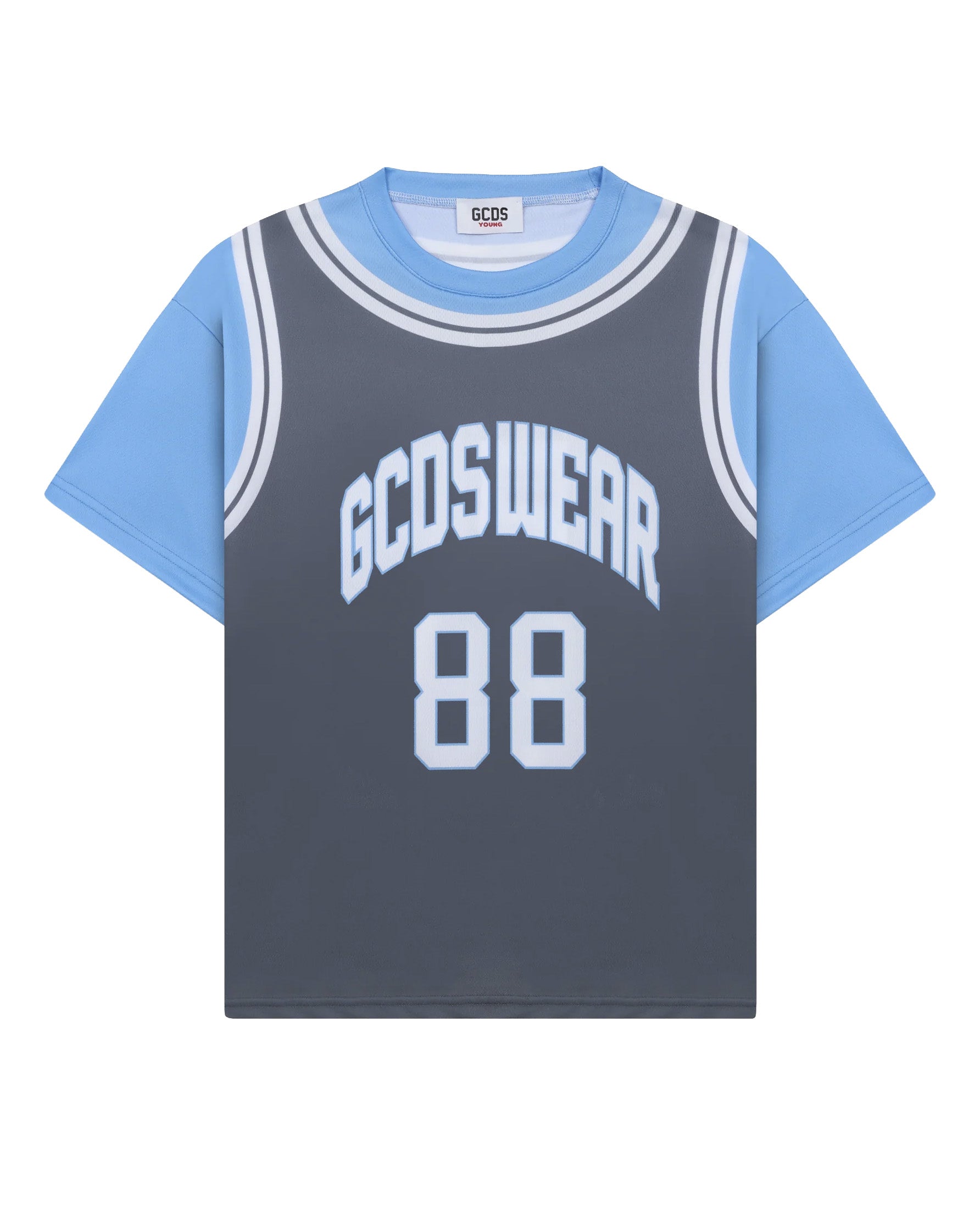 Gcds Kids T-Shirt Grigio e Azzurro con Logo per Bambini