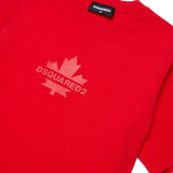 Dsquared Kids T-shirt Rossa con Stampa Logo Foglia D'acero per Bambini