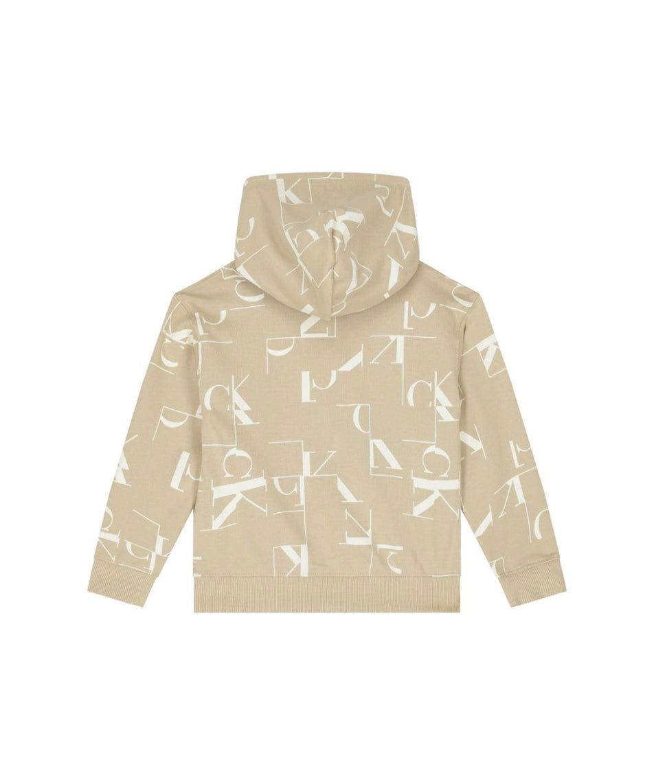Calvin Klein Kids Felpa Beige con Cappuccio con Logo Monogram per Bambini (retro)