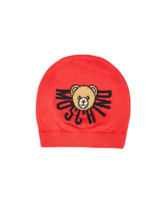 Moschino Kids Cappello Rosso con Logo Teddy per Neonati