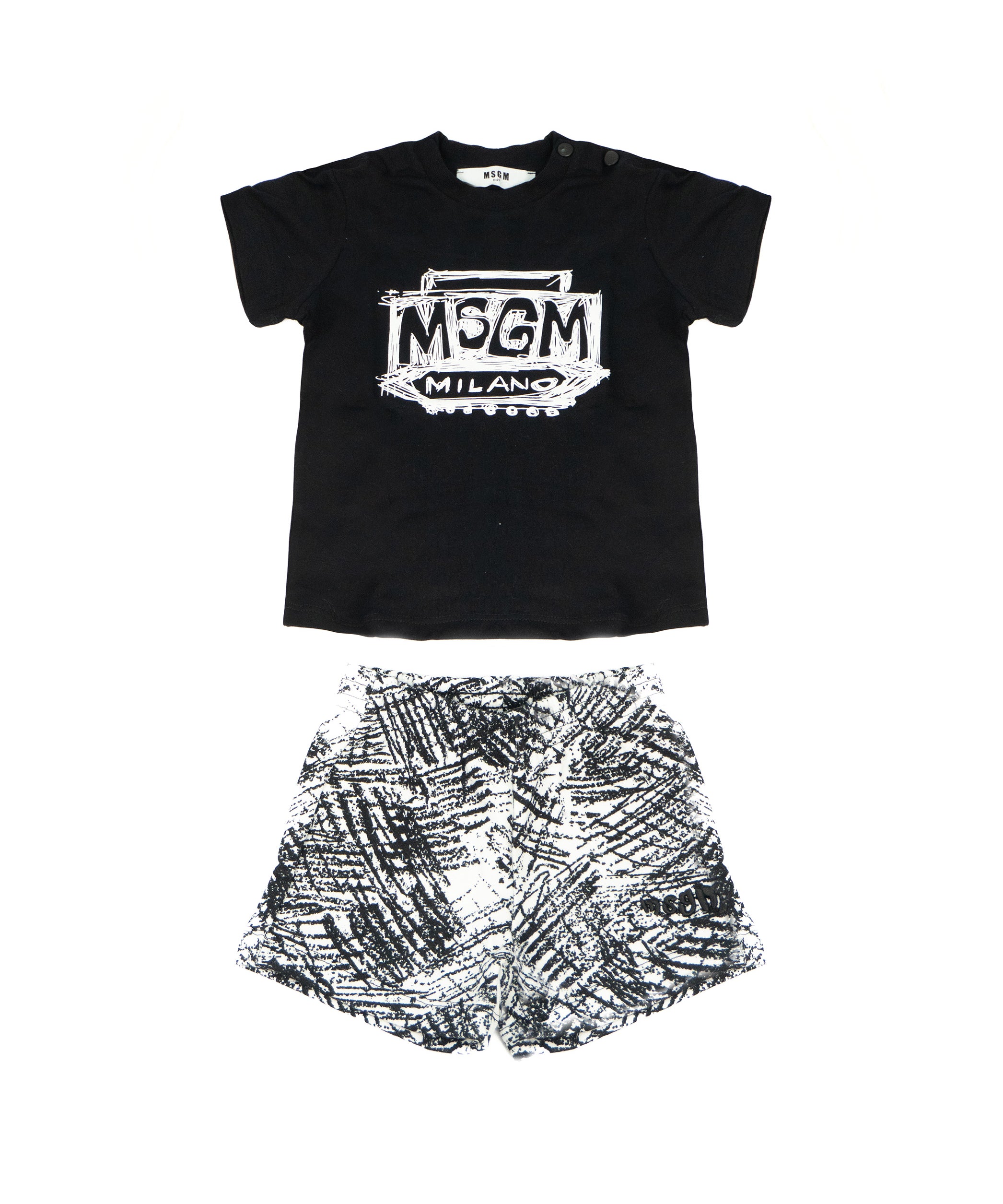 Msgm Kids Completo 2pz Nero a Fantasia per Neonati