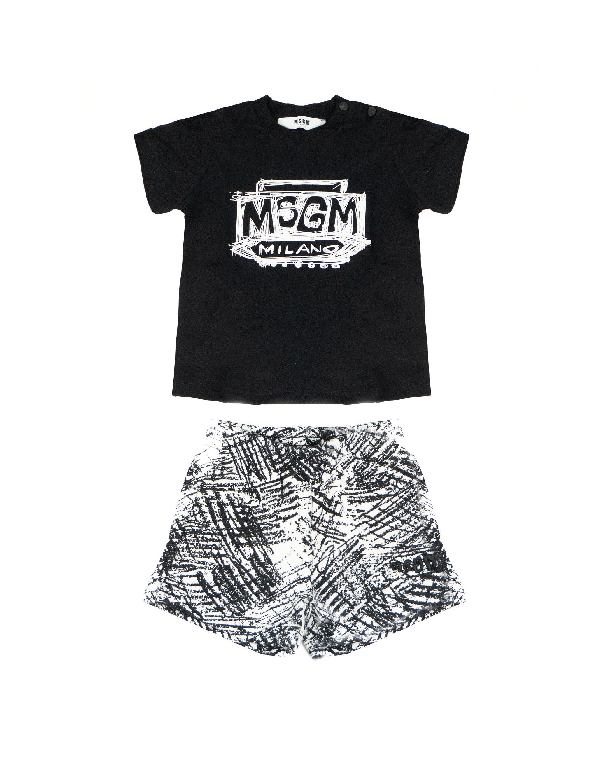 Msgm Kids Completo 2pz Nero a Fantasia per Neonati