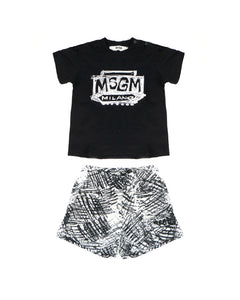 Msgm Kids Completo 2pz Nero a Fantasia per Neonati