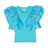 Twinset Kids Top Celeste con Maniche in Organza (fronte)