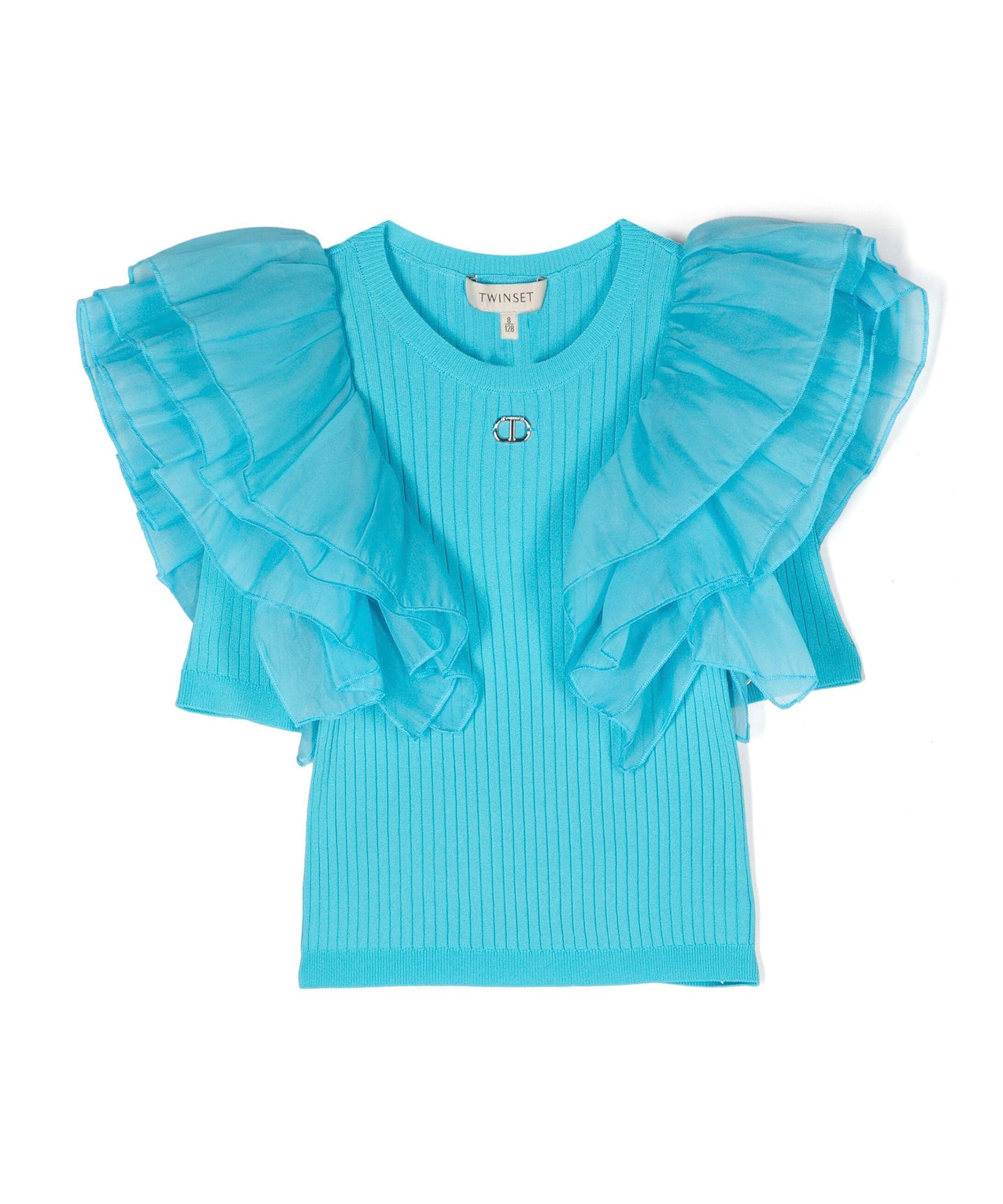 Twinset Kids Top Celeste con Maniche in Organza (fronte)