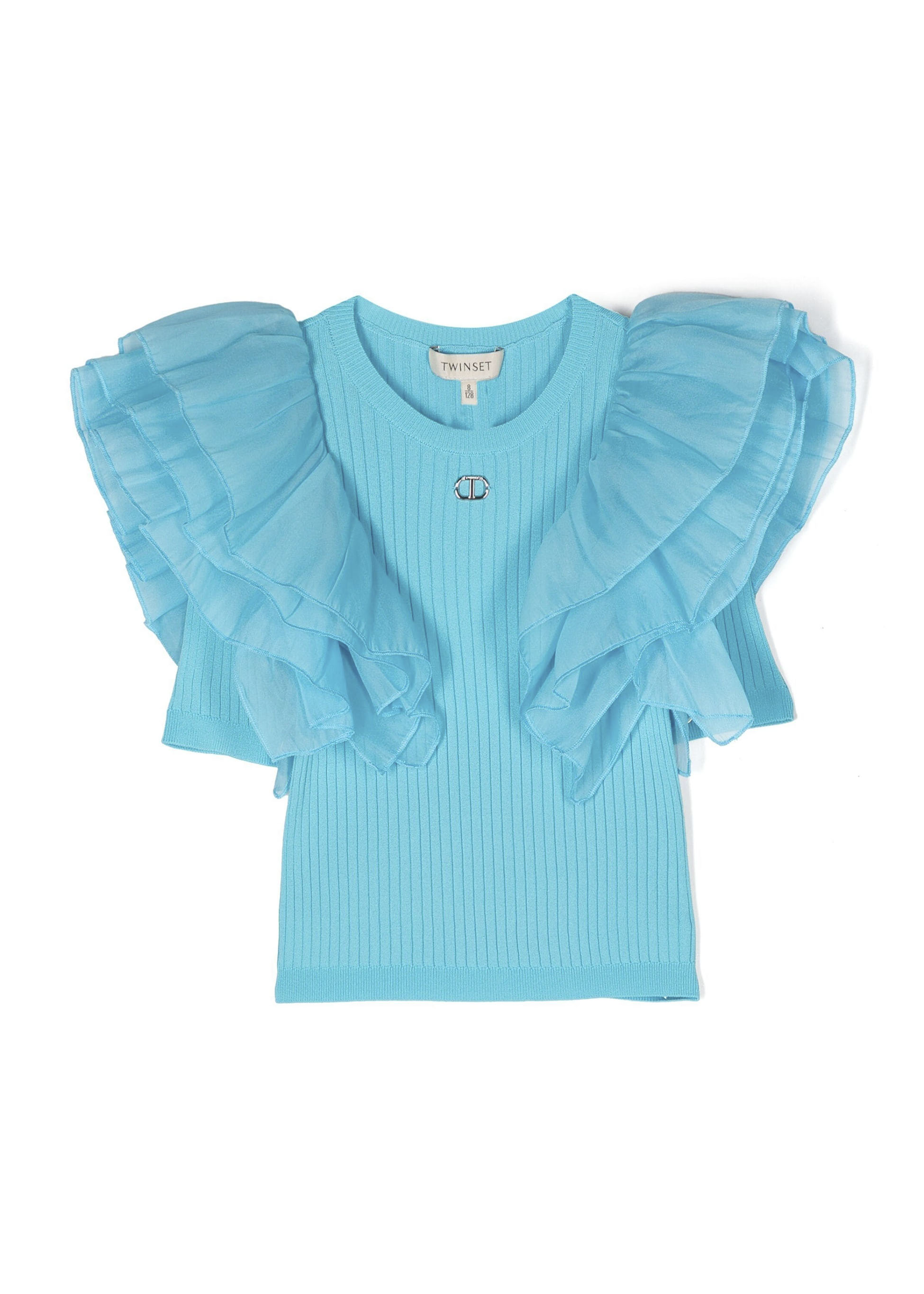 Twinset Kids Top Celeste con Maniche in Organza (fronte)