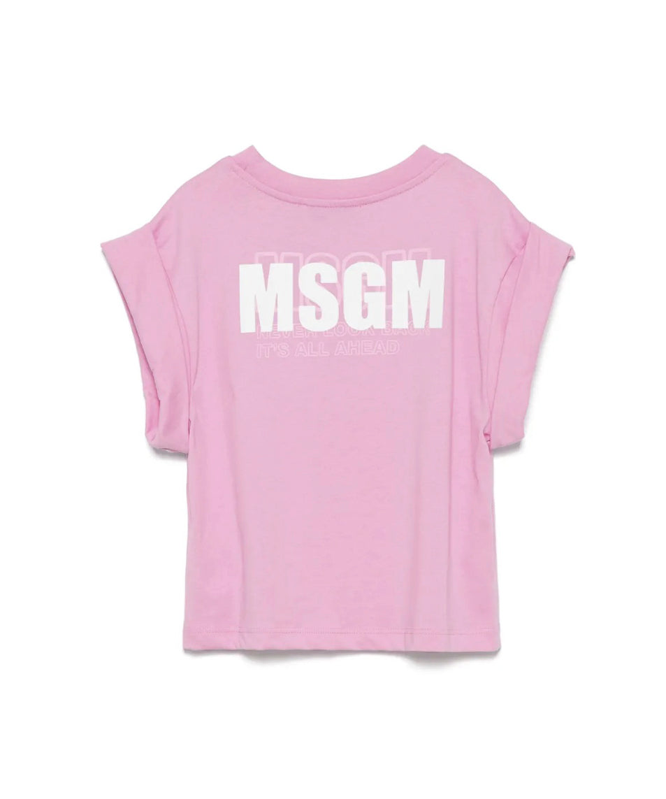 MSGM Kids T-shirt Rosa con Stampa per Bambine retro