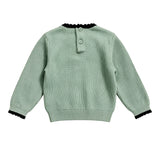 Elisabetta Franchi Kids Maglione Verde Salvia a Coste con Logo Ricamato e Bordo a Contrasto per Neonate