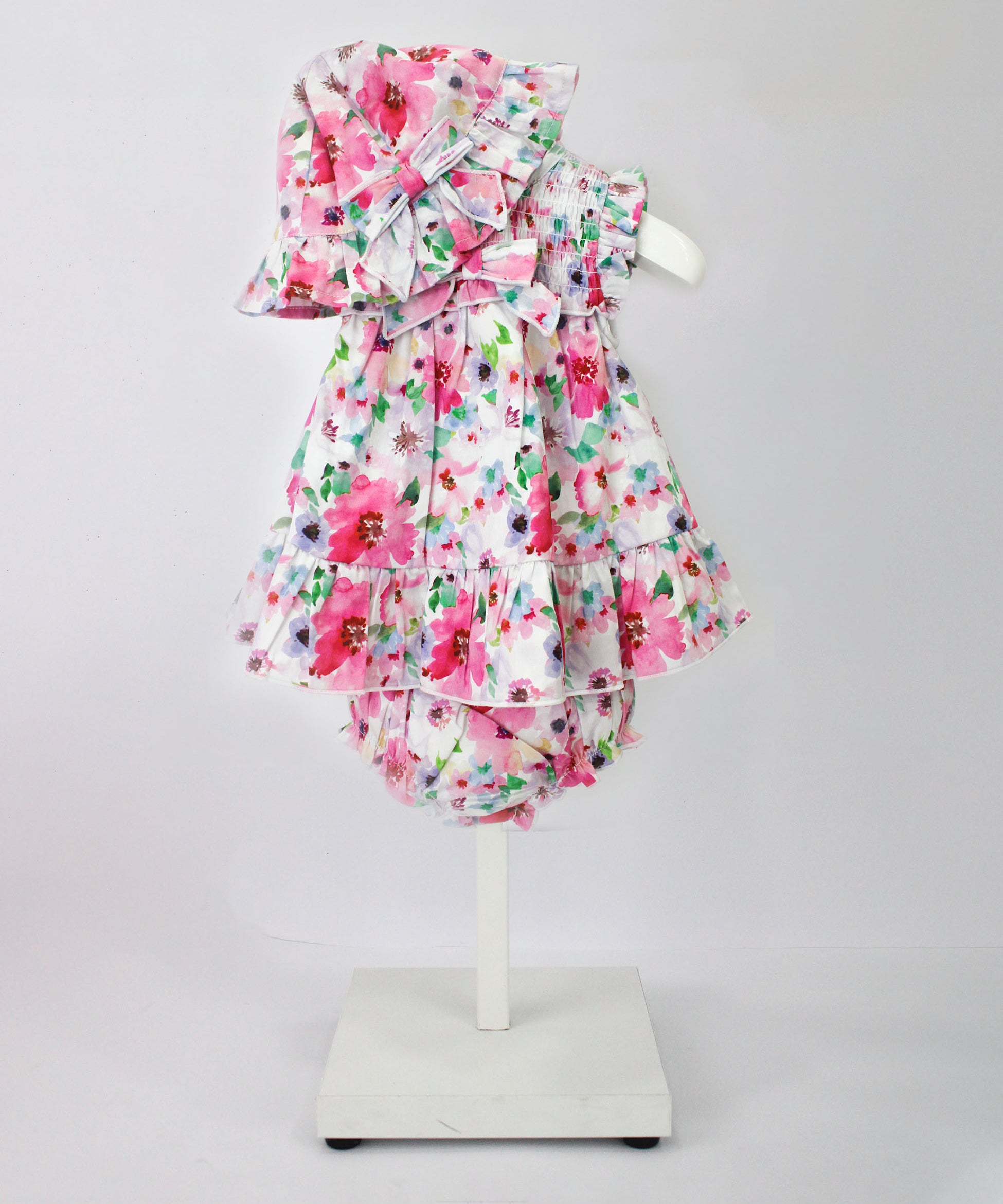 Minibanda Abito con Culotta e Cappellino Fantasia Floreale per Neonate