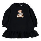 Moschino Kids Abito Nero con Volant con Teddy per Neonate