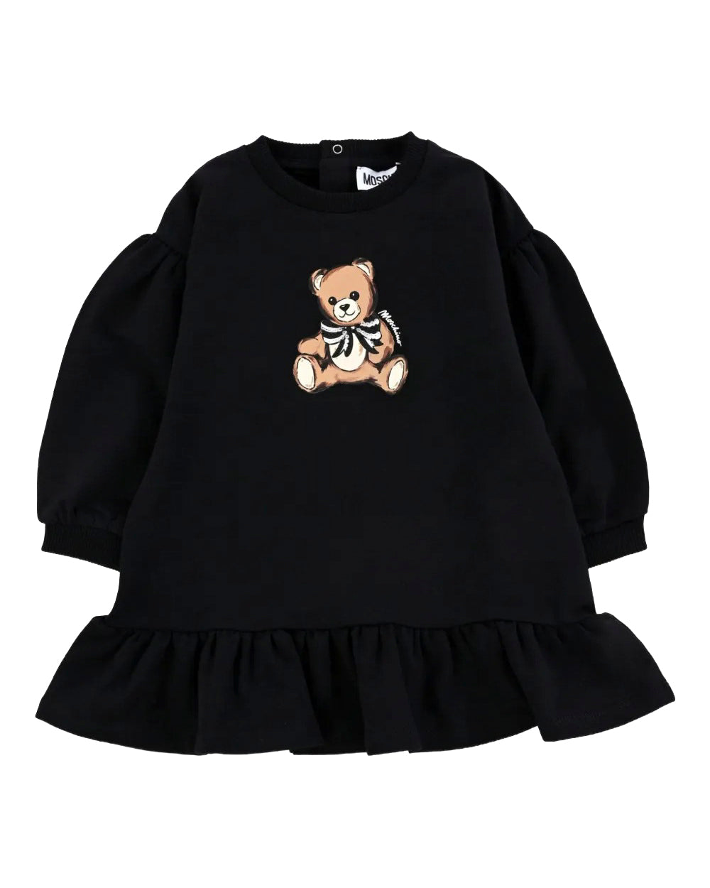 Moschino Kids Abito Nero con Volant con Teddy per Neonate