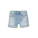 Diesel Kids Short in Jeans Chiaro con Abrasioni per Neonati
