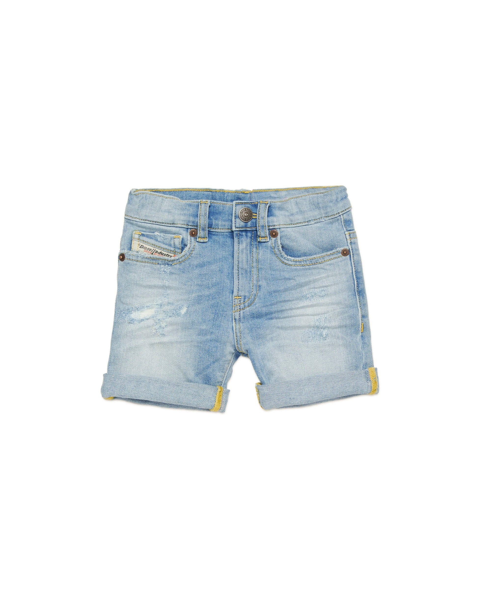 Diesel Kids Short in Jeans Chiaro con Abrasioni per Neonati