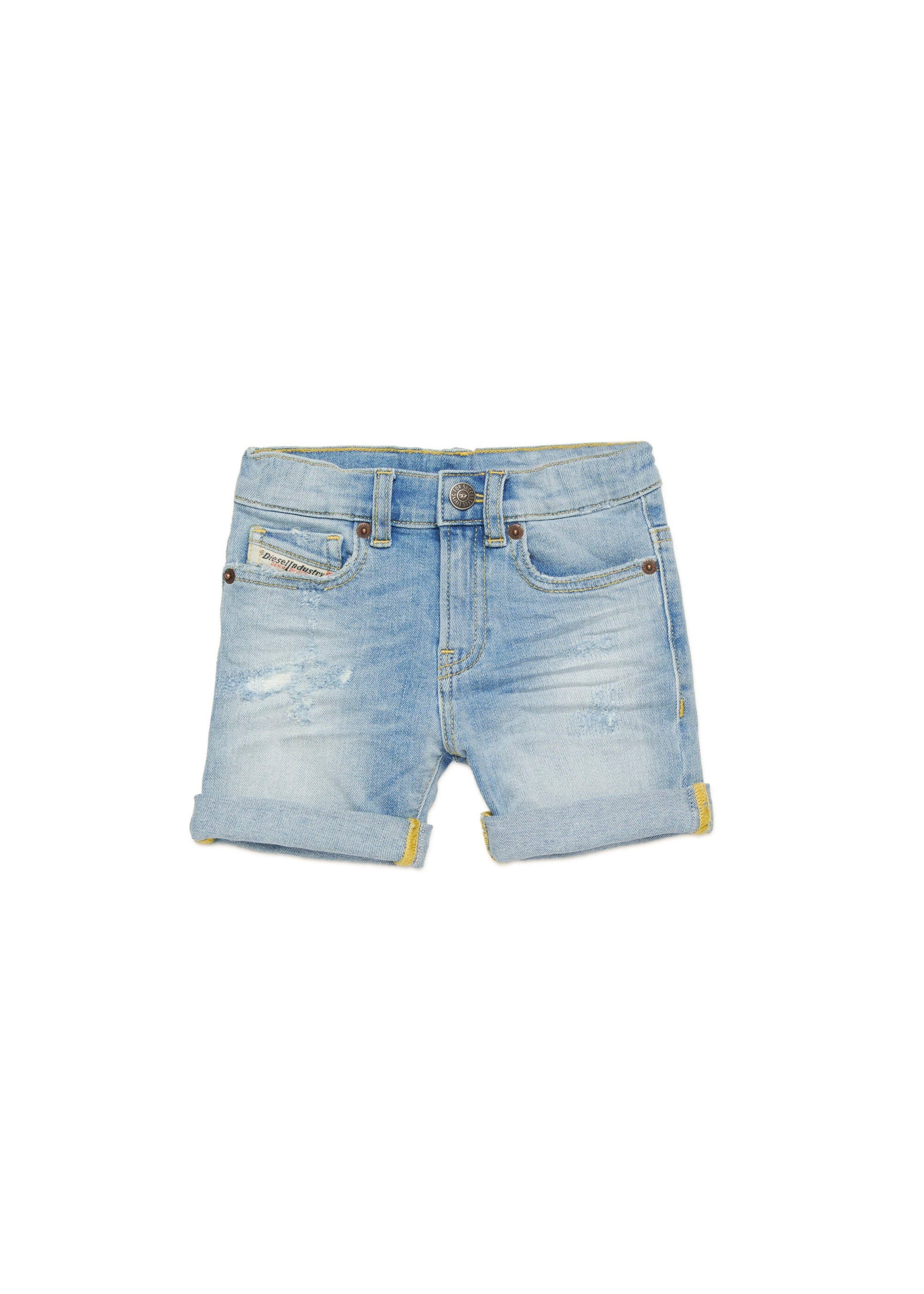Diesel Kids Short in Jeans Chiaro con Abrasioni per Neonati