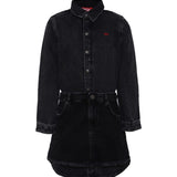Diesel Kids Abito in Denim Scuro con Logo D Ricamato Lato Cuore per Bambine
