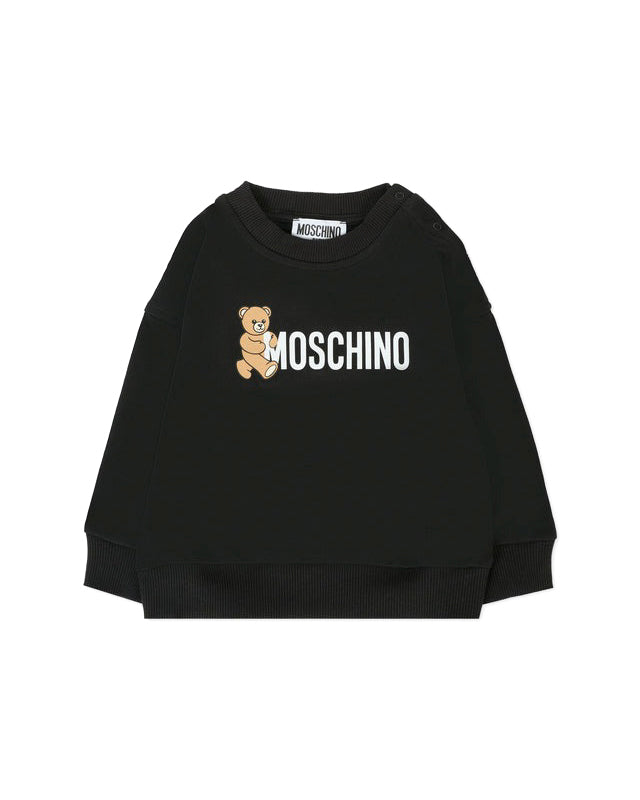 Moschino Kids Felpa Girocollo Nera con Logo per Neonati