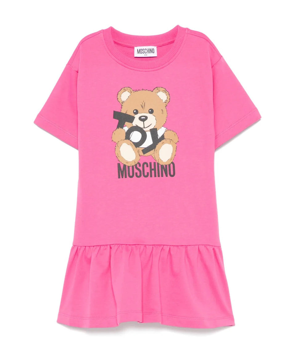 Moschino Kids Abito Fucsia con Stampa Toy per Bambine