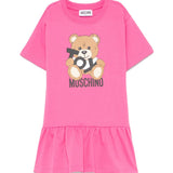 Moschino Kids Abito Fucsia con Stampa Toy per Bambine