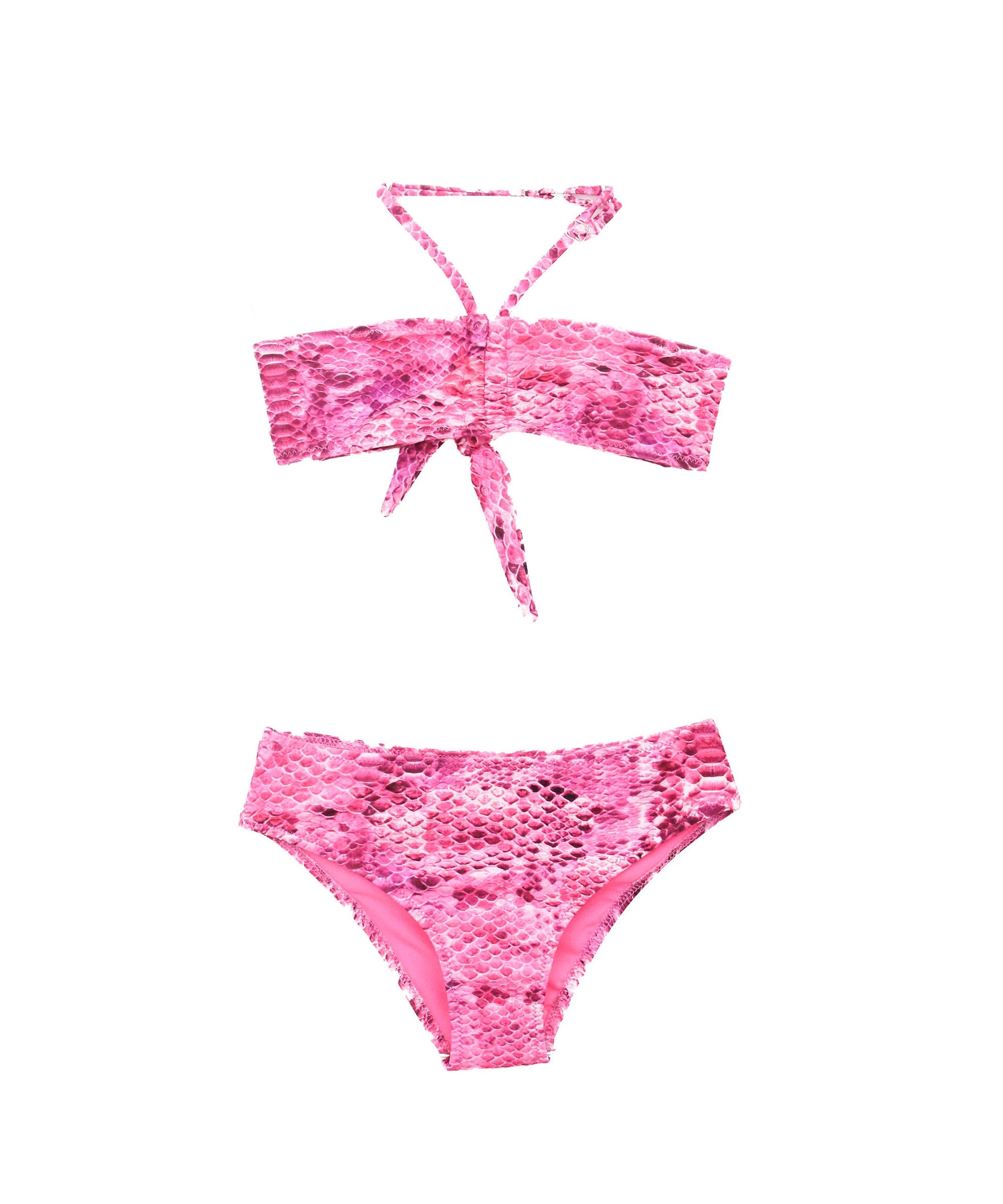 4GIVENESS Costume Bikini a Fascia Fantasia Rainbow Boa Fucsia per Bambine (fronte)