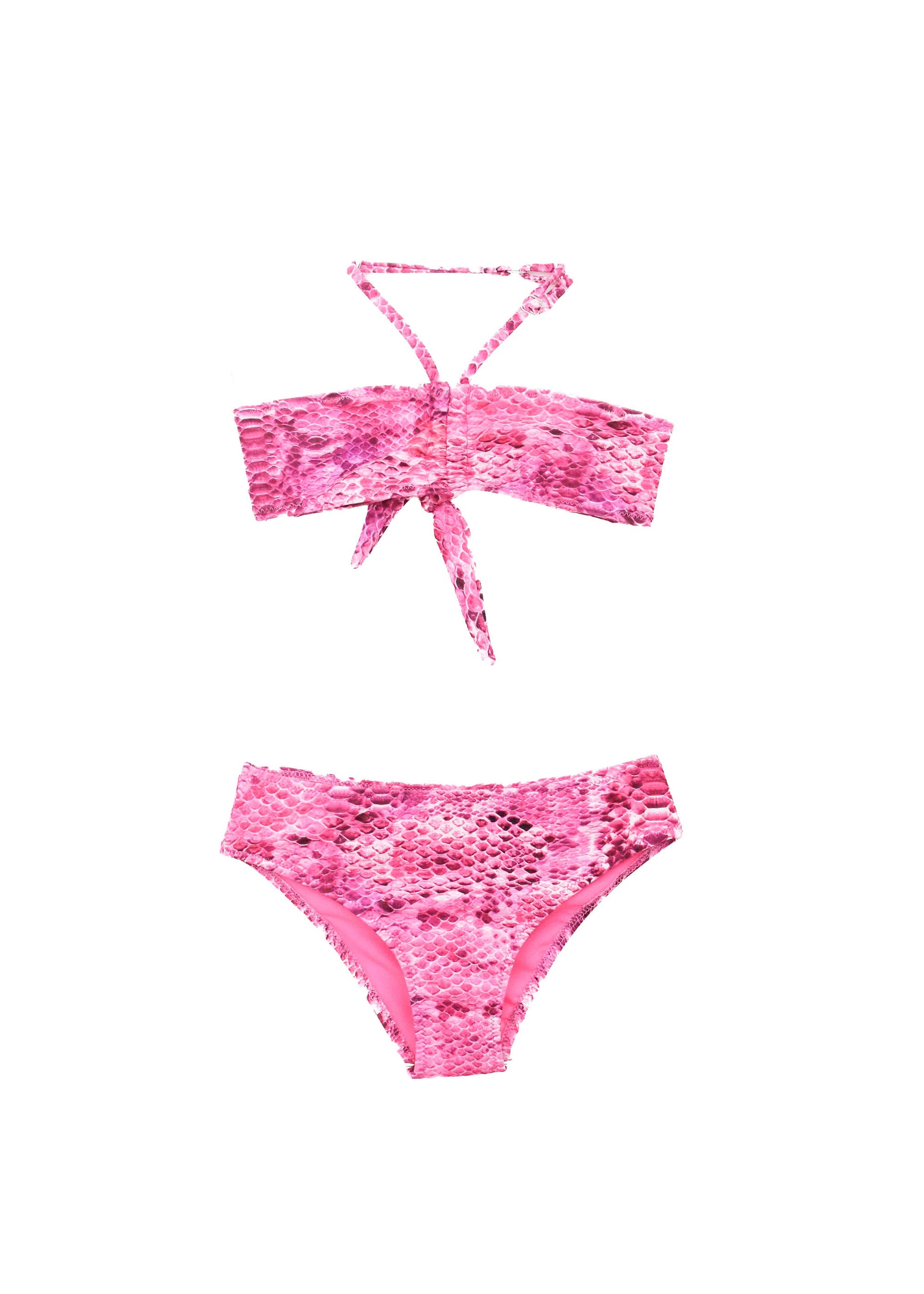 4GIVENESS Costume Bikini a Fascia Fantasia Rainbow Boa Fucsia per Bambine (fronte)
