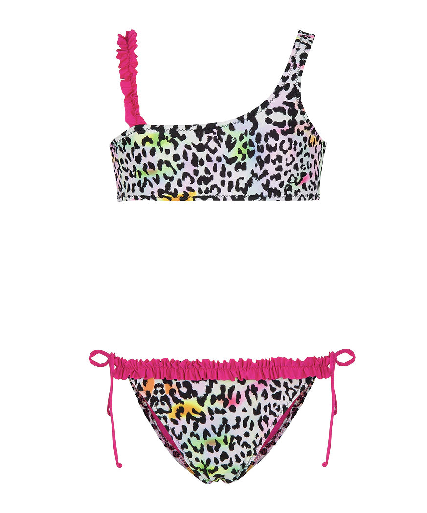 F**K Kids Costume Monospalla Leopardato Multicolor per Bambine
