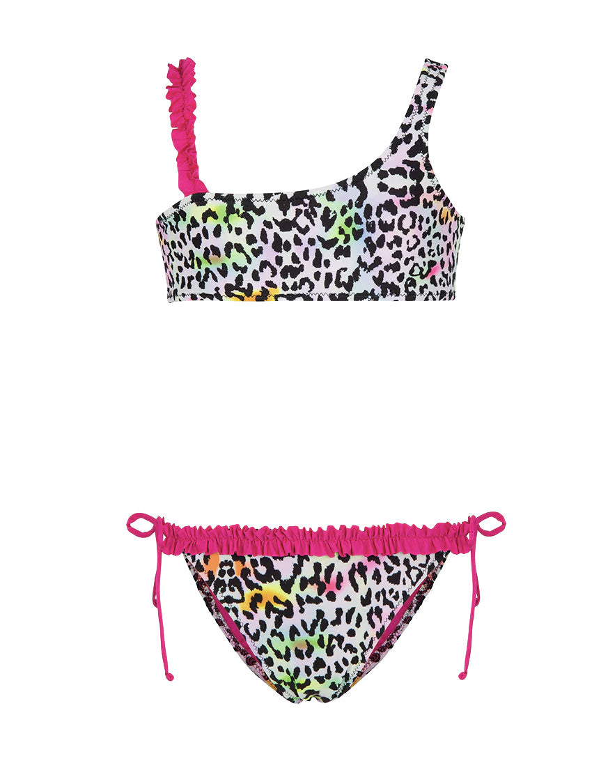 F**K Kids Costume Monospalla Leopardato Multicolor per Bambine