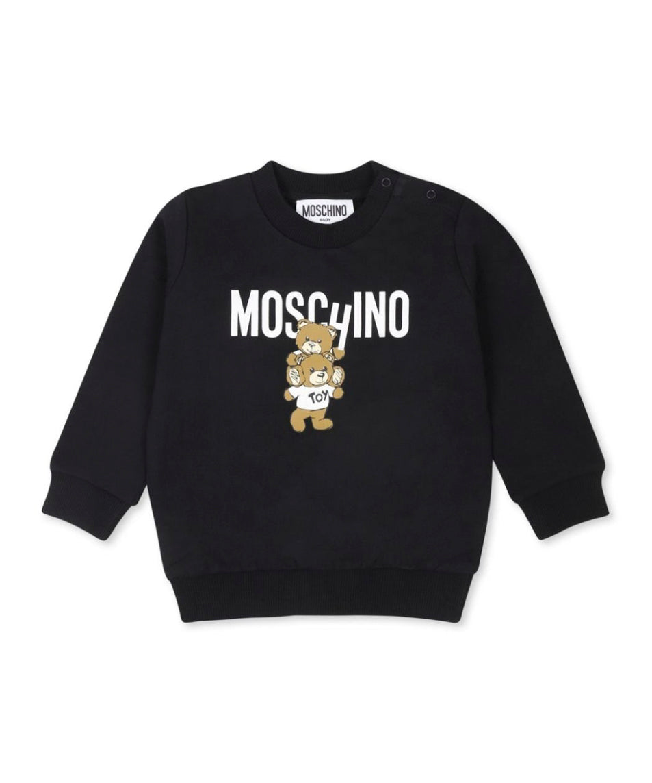Moschino Kids Felpa Nera con Stampa Logo Teddy Bear per Neonati 