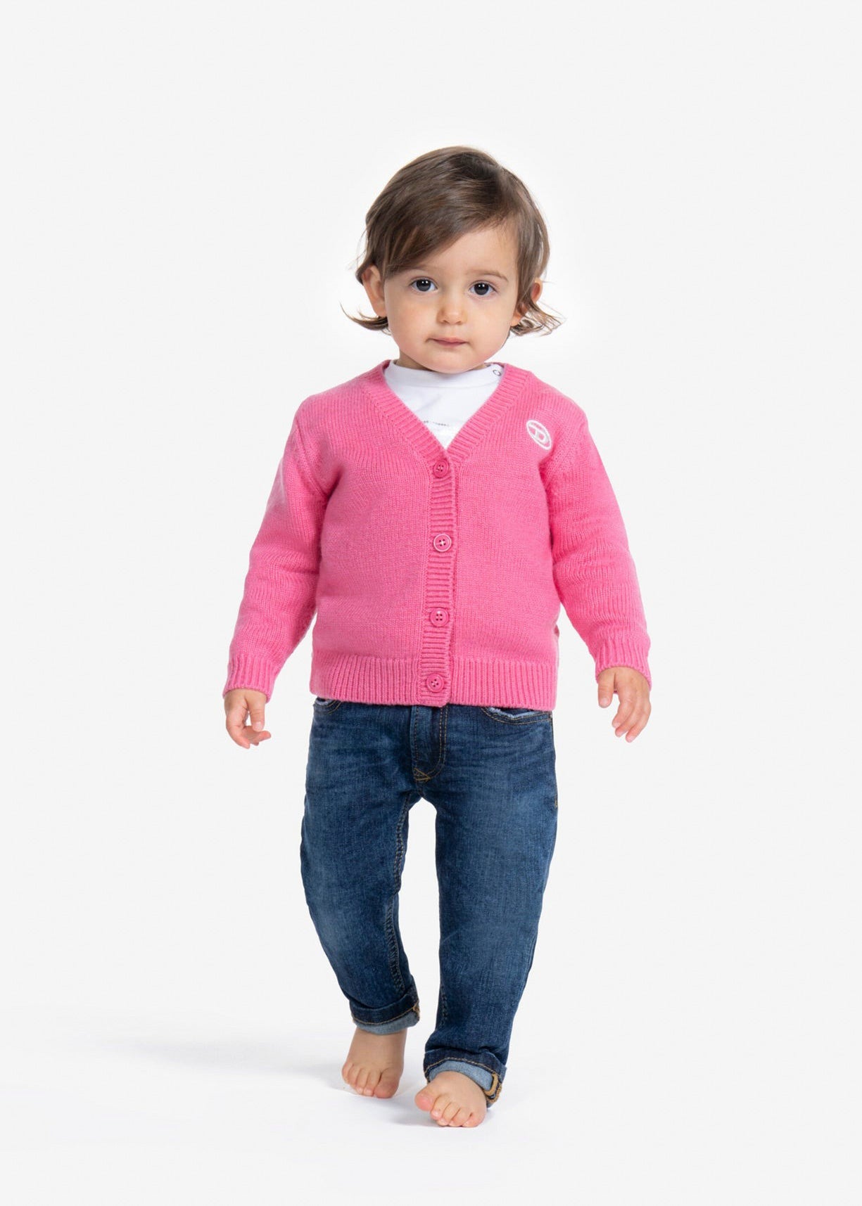 Diesel Kids Cardigan Fucsia con Oval D per Neonate