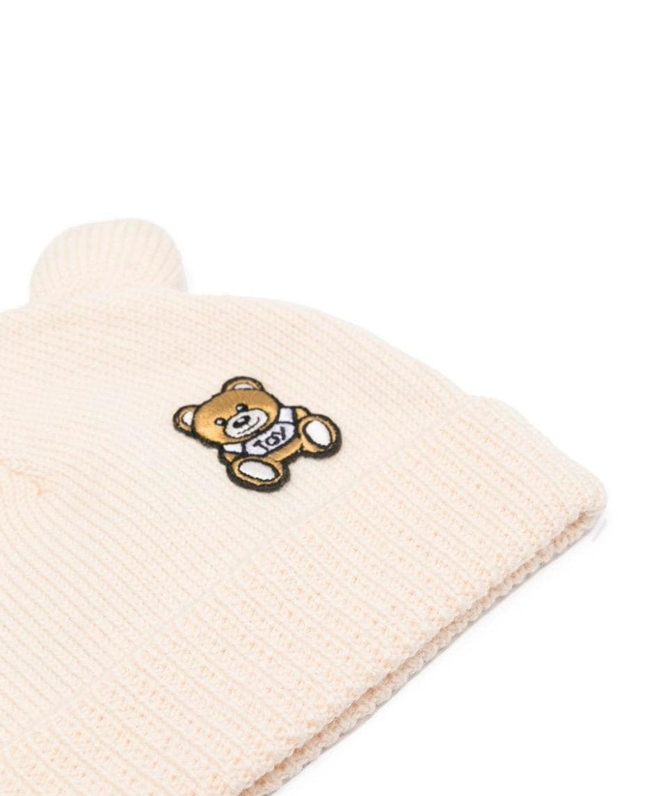 Moschino Kids Cappello Beige con Applicazione Teddy Bear per Neonati (dettaglio)