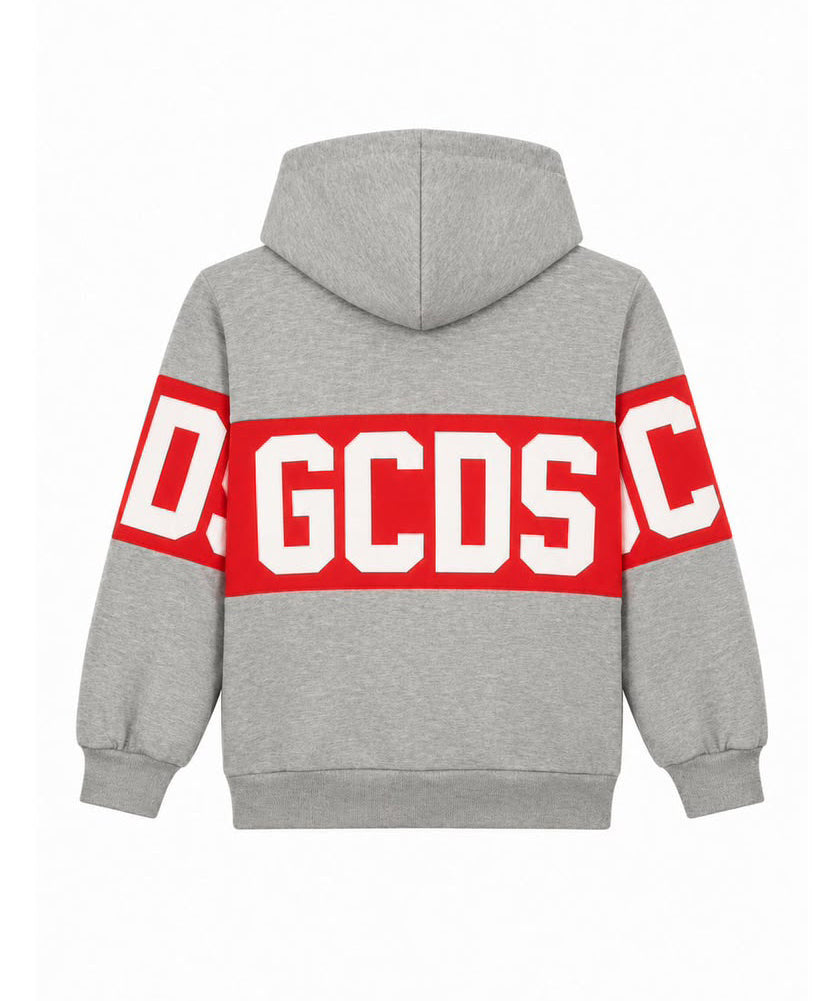 Gcds Kids Felpa Grigio con Cappuccio con Banda Logata Rosso per Bambini
